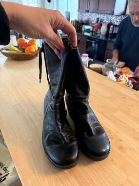 Fly London Black Leather Lace-Up Mid-Calf Boots